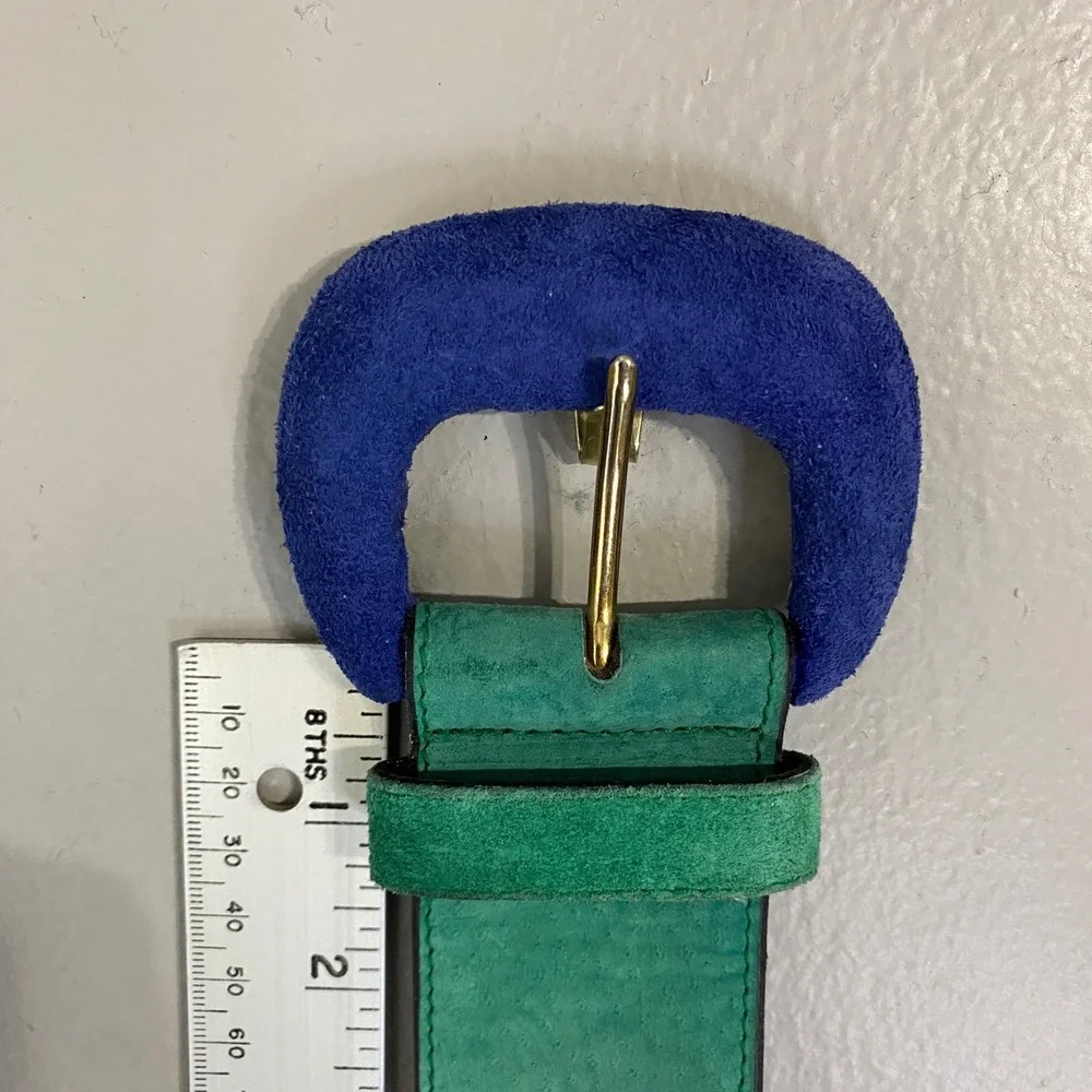 Compagnie Internationale Express Vintage Suede Patchwork Belt Blue Green Medium